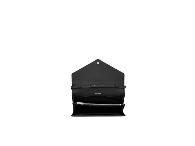 Saint Laurent Saint Laurent Classic Cassandre Chain Wallet In Grain De Poudre Leather With Silver-Toned Brass Hardware Black - view 5
