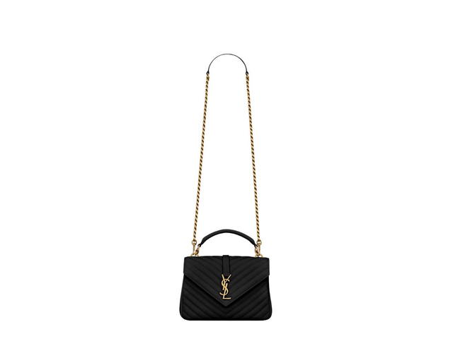 Saint Laurent Saint Laurent College Medium Chain Bag In Quilted Leather With Bronze-Toned Metal Hardware Black - view 3