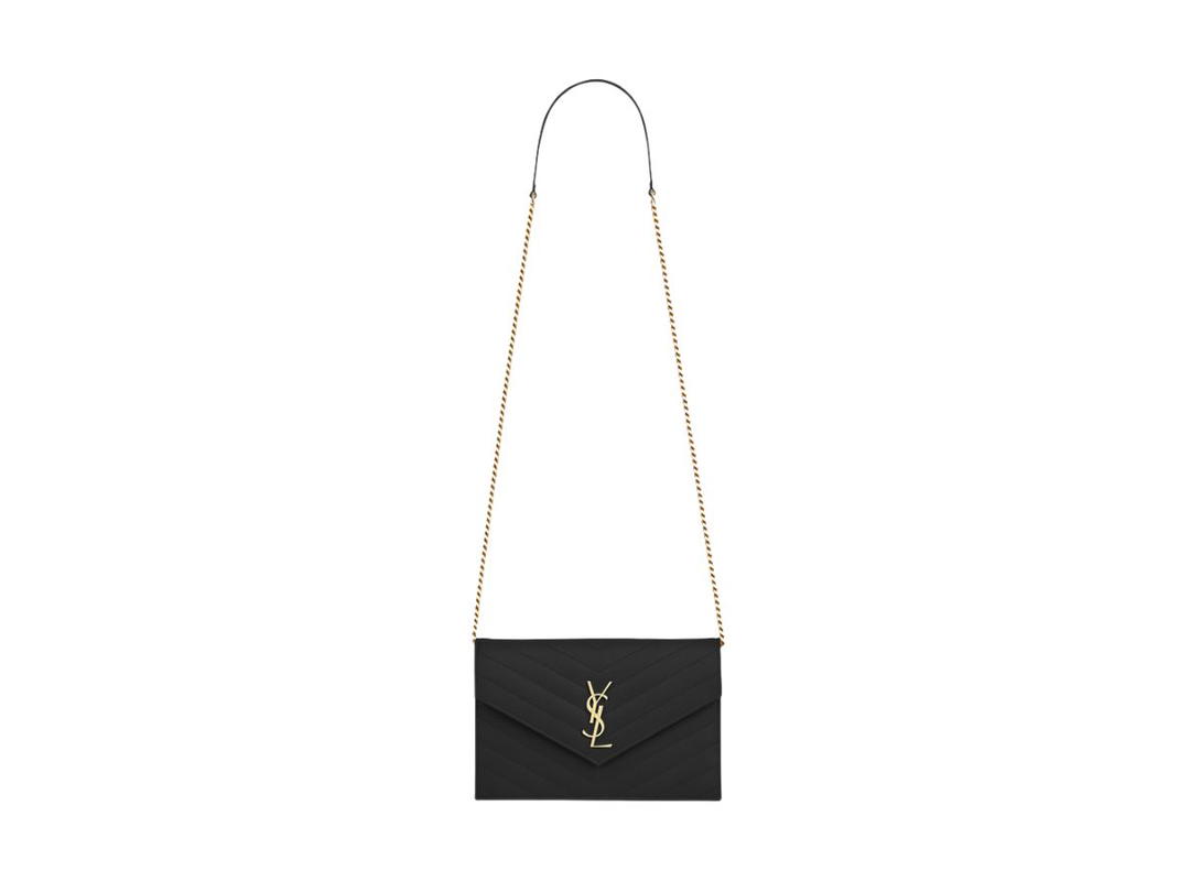 Saint Laurent Saint Laurent Envelope Chain Wallet In Grain De Poudre Embossed Leather With Gold-Toned Brass Hardware Black