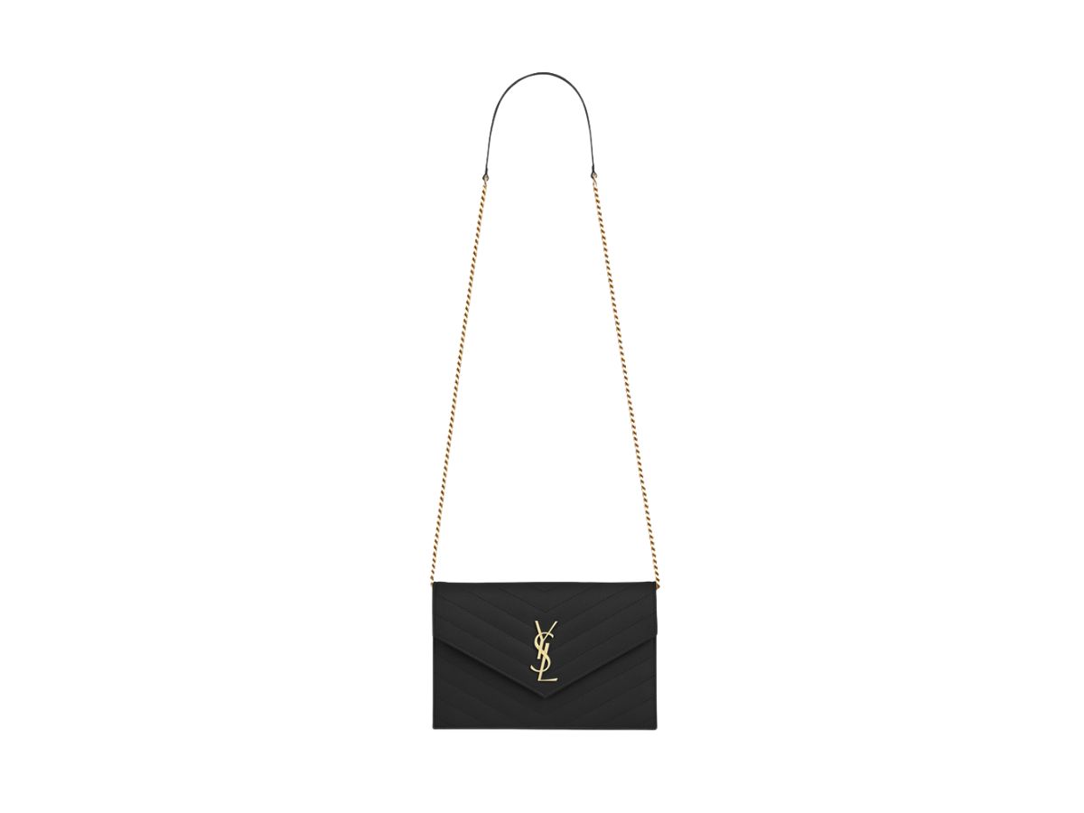 Saint Laurent Saint Laurent Envelope Chain Wallet In Grain De Poudre Embossed Leather With Gold-Toned Brass Hardware Black