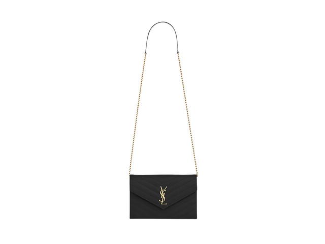 Saint Laurent Saint Laurent Envelope Chain Wallet In Grain De Poudre Embossed Leather With Gold-Toned Brass Hardware Black - view 1
