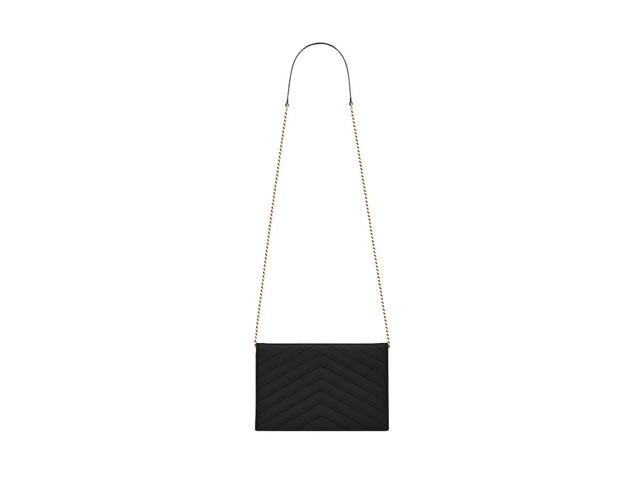 Saint Laurent Saint Laurent Envelope Chain Wallet In Grain De Poudre Embossed Leather With Gold-Toned Brass Hardware Black - view 2