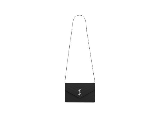 Saint Laurent Saint Laurent Envelope Chain Wallet In Grain De Poudre Embossed Leather With Silver-Toned Brass Hardware Black - view 1