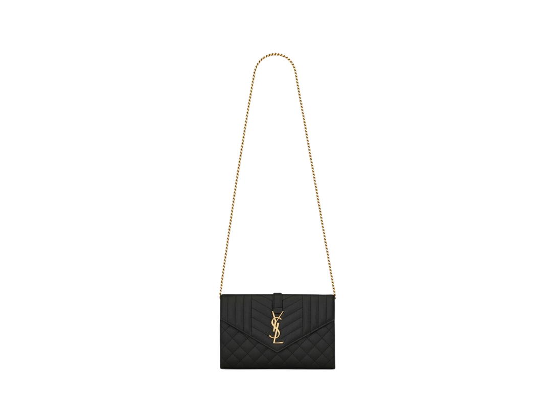 Saint Laurent Saint Laurent Envelope Chain Wallet In Mix Matelassé Grain De Poudre Embossed Leather With Gold-Toned Metal Hardware Black