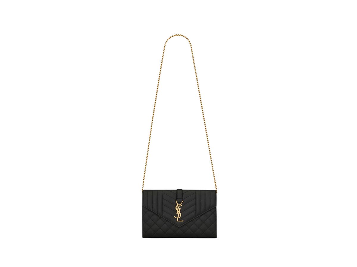 Saint Laurent Saint Laurent Envelope Chain Wallet In Mix Matelassé Grain De Poudre Embossed Leather With Gold-Toned Metal Hardware Black