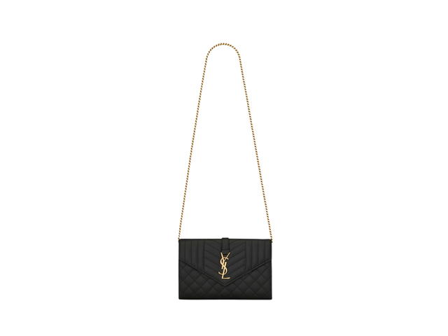 Saint Laurent Saint Laurent Envelope Chain Wallet In Mix Matelassé Grain De Poudre Embossed Leather With Gold-Toned Metal Hardware Black - view 1