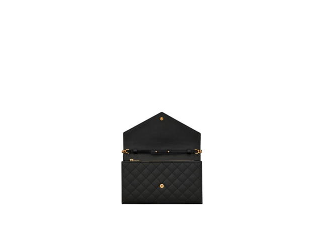 Saint Laurent Saint Laurent Envelope Chain Wallet In Mix Matelassé Grain De Poudre Embossed Leather With Gold-Toned Metal Hardware Black - view 2
