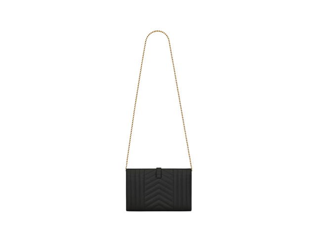 Saint Laurent Saint Laurent Envelope Chain Wallet In Mix Matelassé Grain De Poudre Embossed Leather With Gold-Toned Metal Hardware Black - view 3