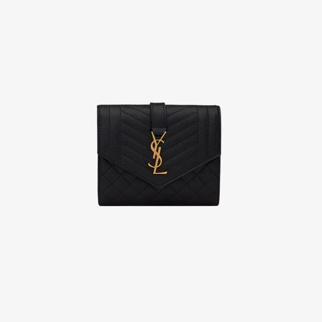 Saint Laurent Saint Laurent Envelope Compact Wallet in Mix Matelasse Grain de Poudre Embossed Leather Black
