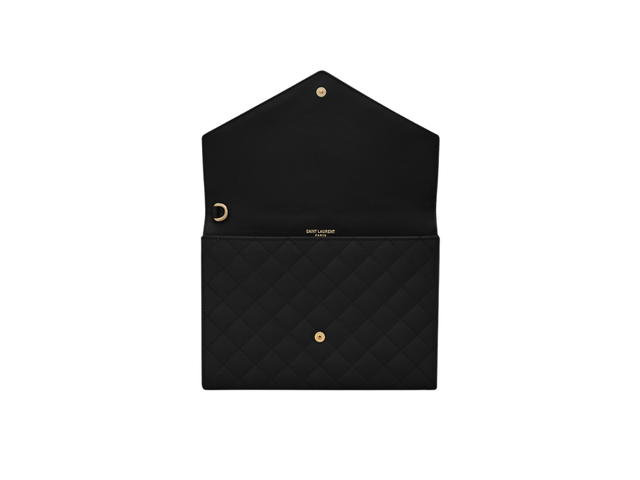 Saint Laurent Saint Laurent Envelope Flap Pouch In Mix Matelassé Grain De Poudre Embossed Leather With Gold-Toned Metal Hardware Black - view 2