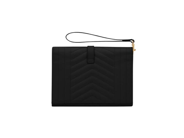 Saint Laurent Saint Laurent Envelope Flap Pouch In Mix Matelassé Grain De Poudre Embossed Leather With Gold-Toned Metal Hardware Black - view 3
