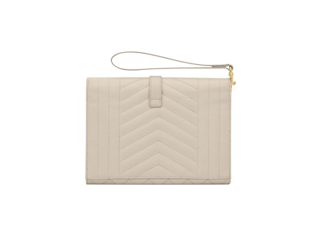 Saint Laurent Saint Laurent Envelope Flap Pouch In Mix Matelasse Grain De Poudre Embossed Leather Blanc Vintage Gold-Toned Metal Hardware - view 2