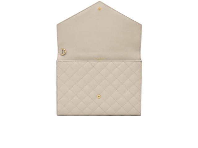 Saint Laurent Saint Laurent Envelope Flap Pouch In Mix Matelasse Grain De Poudre Embossed Leather Blanc Vintage Gold-Toned Metal Hardware - view 3