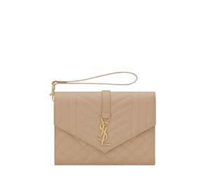 Buy Saint Laurent Envelope Flap Pouch In Mix Matelasse Grain De Poudre Embossed Leather Dark Beige Gold-Toned Metal Hardware at Sasom – Authentic and Ready to Ship