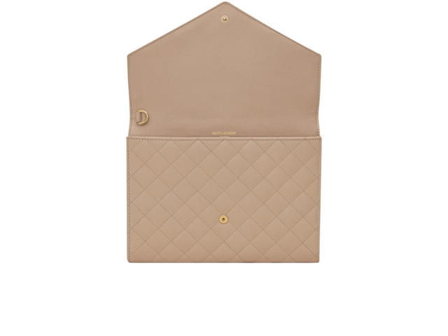 Saint Laurent Saint Laurent Envelope Flap Pouch In Mix Matelasse Grain De Poudre Embossed Leather Dark Beige Gold-Toned Metal Hardware - view 3