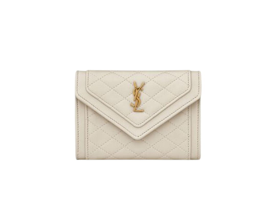 Saint Laurent Saint Laurent Gaby Small Envelope Wallet In Quilted Lambskin With Bronze-Toned Hardware Blanc