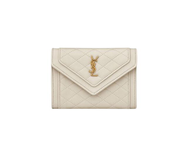 Saint Laurent Saint Laurent Gaby Small Envelope Wallet In Quilted Lambskin With Bronze-Toned Hardware Blanc - view 1