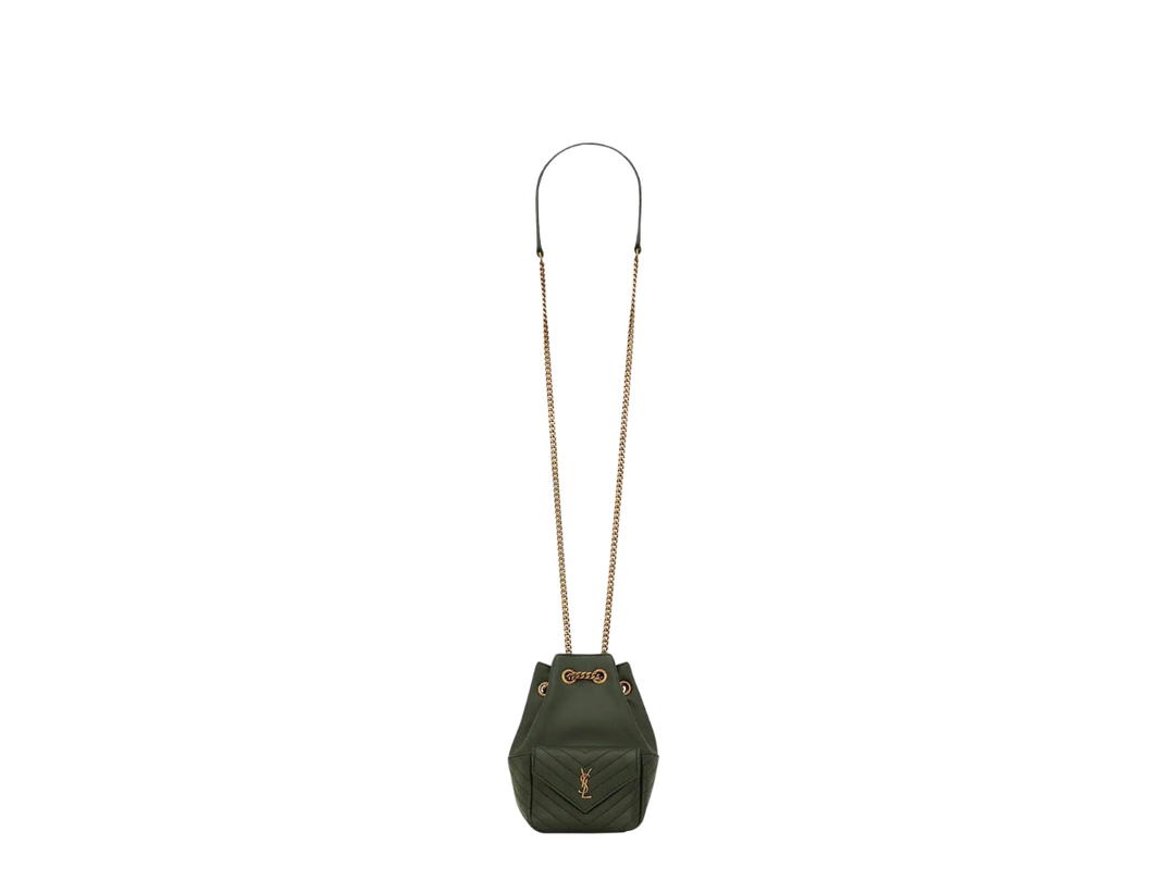 Saint Laurent Saint Laurent Joe Mini Bucket Bag In Quilted Lambskin With Bronze-Toned Metal Hardware Olive Green