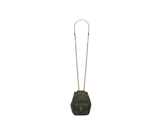 Saint Laurent Saint Laurent Joe Mini Bucket Bag In Quilted Lambskin With Bronze-Toned Metal Hardware Olive Green - view 1