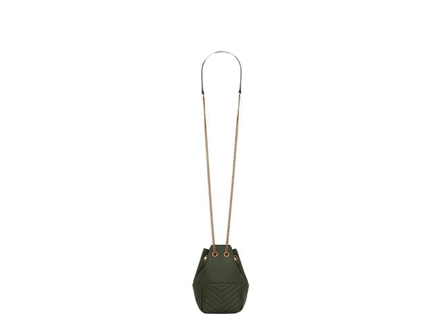 Saint Laurent Saint Laurent Joe Mini Bucket Bag In Quilted Lambskin With Bronze-Toned Metal Hardware Olive Green - view 2