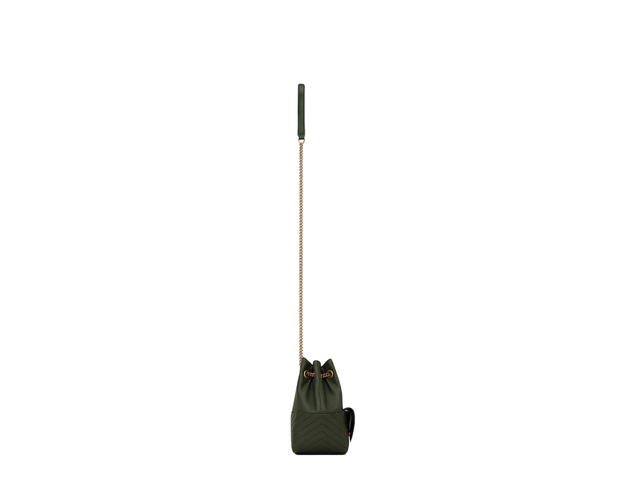 Saint Laurent Saint Laurent Joe Mini Bucket Bag In Quilted Lambskin With Bronze-Toned Metal Hardware Olive Green - view 3