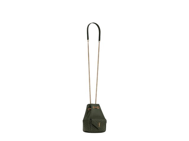 Saint Laurent Saint Laurent Joe Mini Bucket Bag In Quilted Lambskin With Bronze-Toned Metal Hardware Olive Green - view 4
