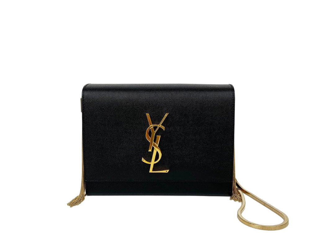 Saint Laurent Saint Laurent Kate Box Bag Rippled Patent Leather Black Gold-Toned Metal Hardware