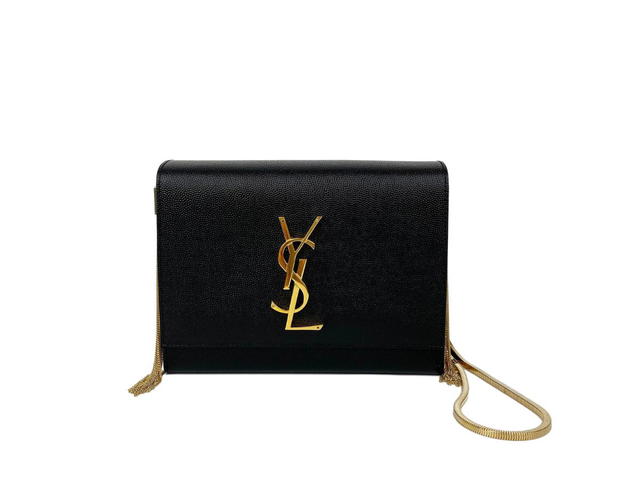 Saint Laurent Saint Laurent Kate Box Bag Rippled Patent Leather Black Gold-Toned Metal Hardware - view 1