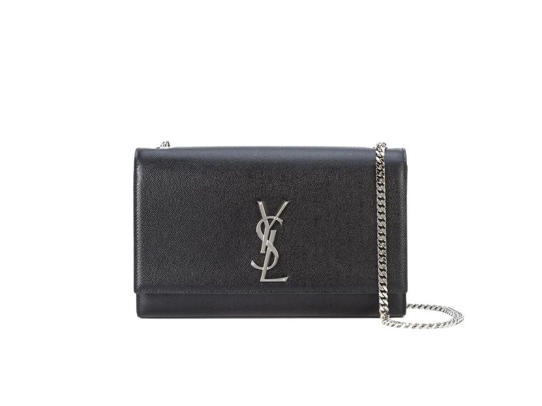 Saint Laurent Saint Laurent Kate Medium Chain Bag In Grain De Poudre Embossed Leather Silver Hardware Black