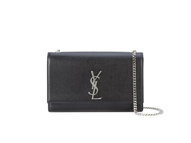 Saint Laurent Saint Laurent Kate Medium Chain Bag In Grain De Poudre Embossed Leather Silver Hardware Black - view 1