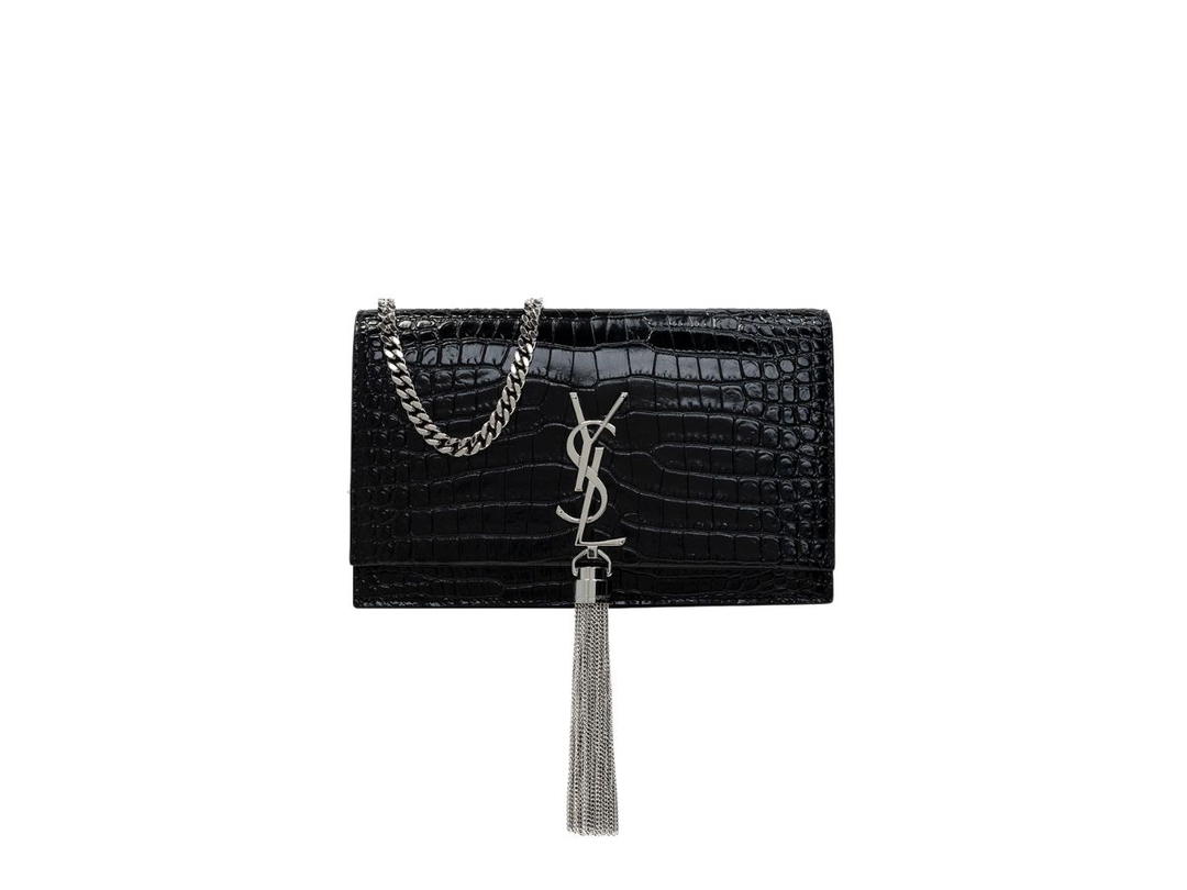 Saint Laurent Saint Laurent Kate Wallet With Strap In Grained Calf Leather With Silver-Tone Metal Hardware Black