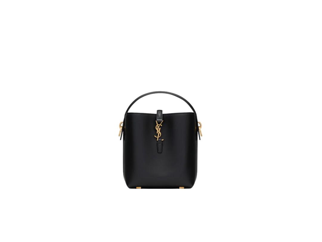 Saint Laurent Saint Laurent Le 37 Mini In Shiny Leather Bronze-Toned Hardware Black
