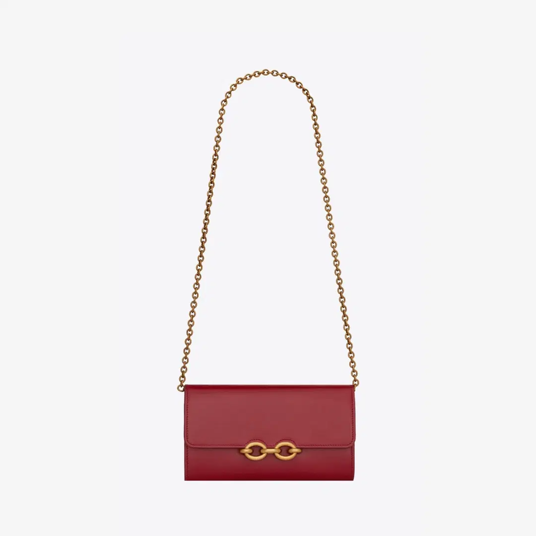 Saint Laurent Saint Laurent Le Maillon Chain Wallet in Shiny Leather Red Opium