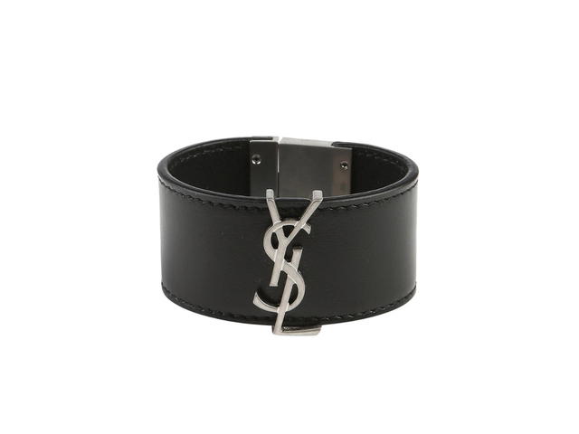 Saint Laurent Saint Laurent Logo Bracelet In Calf Leather With Silver-Tone Hardware Black - view 1