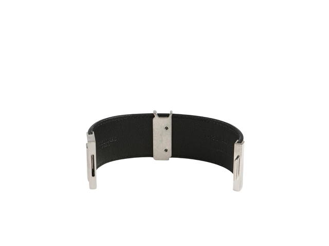 Saint Laurent Saint Laurent Logo Bracelet In Calf Leather With Silver-Tone Hardware Black - view 3