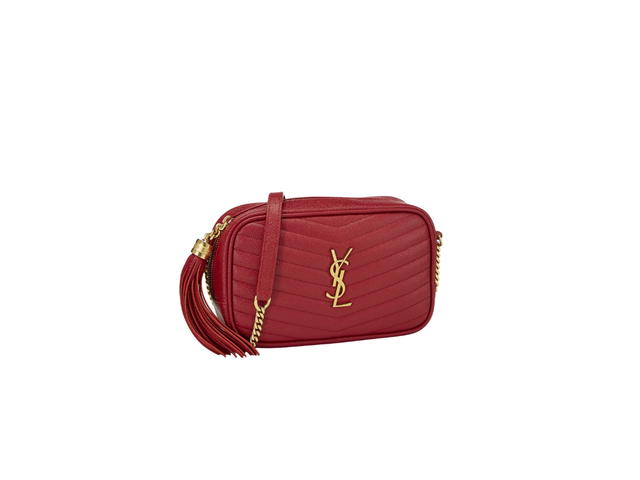 Saint Laurent Saint Laurent Lou Mini Bag In Quilted Grain De Poudre Embossed Leather With Gold-Toned Metal Hardware Red - view 3