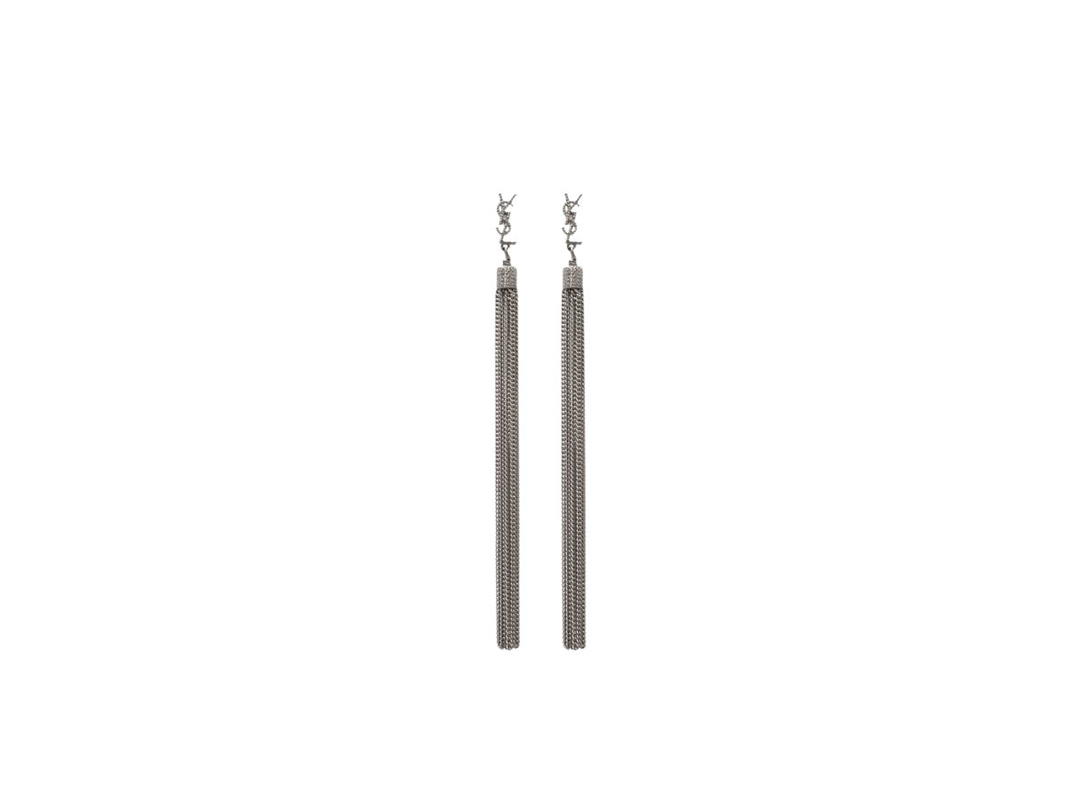 Saint Laurent Saint Laurent Loulou Earrings With Chain Tassels In Silver Brass Oxidized Silver