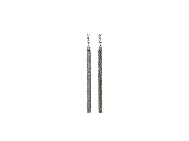 Saint Laurent Saint Laurent Loulou Earrings With Chain Tassels In Silver Brass Oxidized Silver - view 1