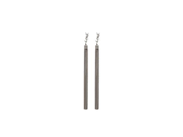 Saint Laurent Saint Laurent Loulou Earrings With Chain Tassels In Silver Brass Oxidized Silver - view 2