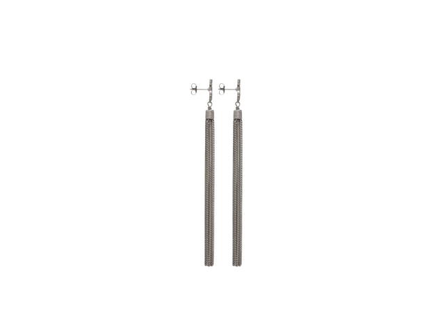 Saint Laurent Saint Laurent Loulou Earrings With Chain Tassels In Silver Brass Oxidized Silver - view 3