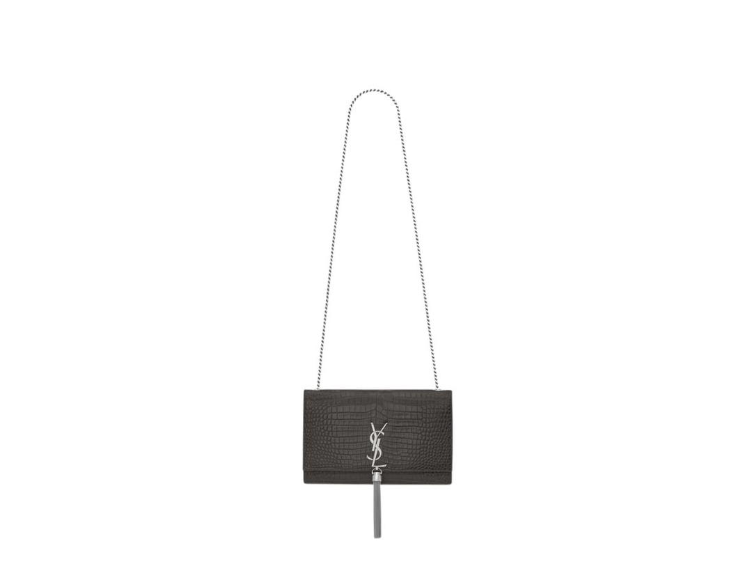 Saint Laurent Saint Laurent Medium Kate Tassel In Crocodile-Embossed Leather With Mirror-Effect Hardware Grey
