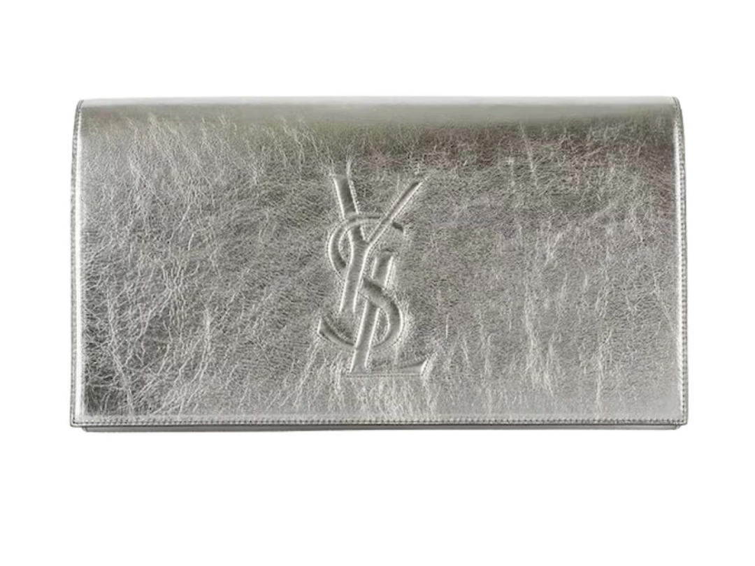 Saint Laurent Saint Laurent Metallic Silver Leather Belle De Jour Flap Clutch