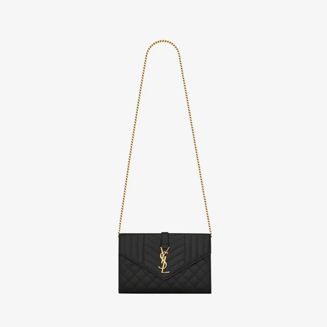 Saint Laurent Saint Laurent Monogram Chain Wallet in Mix Matelasse Grain De Poudre Embossed Leather Black