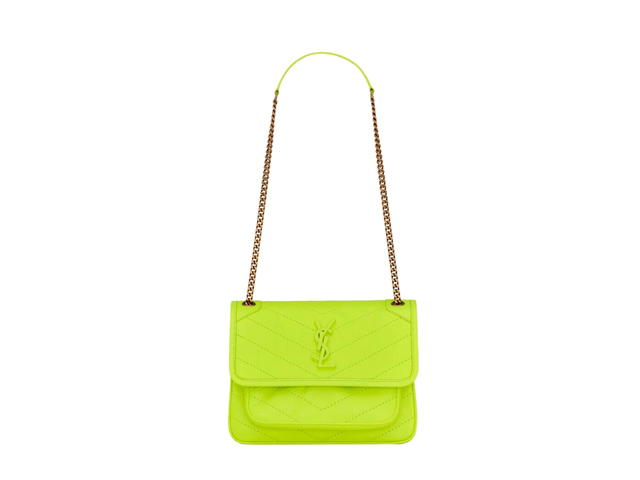 Saint Laurent Saint Laurent Niki Baby Chain Bag In Crinkled Lambskin With Light Bronze-Toned Hardware Neon Yellow - view 1