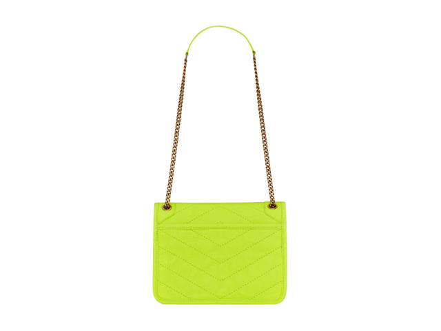 Saint Laurent Saint Laurent Niki Baby Chain Bag In Crinkled Lambskin With Light Bronze-Toned Hardware Neon Yellow - view 3