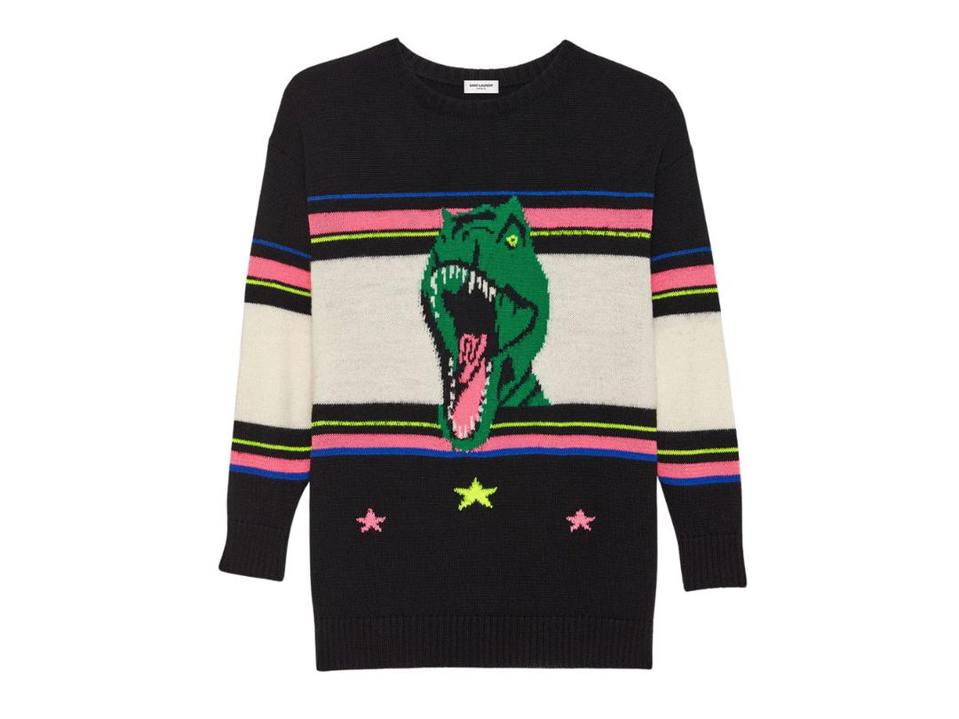 Saint Laurent Saint Laurent Oversized Dinosaur Sweater In Multicolor Wool And Polyester Jacquard