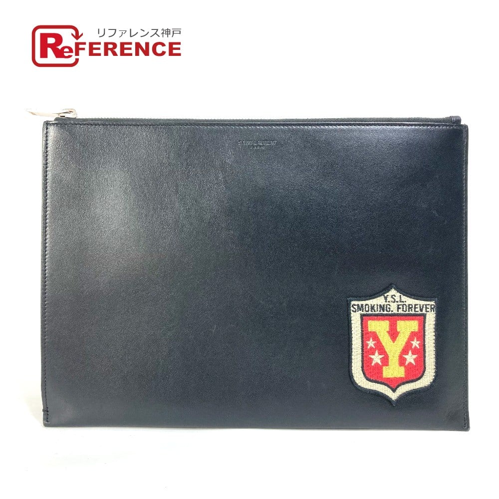 Saint Laurent SAINT LAURENT PARIS 397295 Pouch Logo patch Bag Clutch bag Leather Black