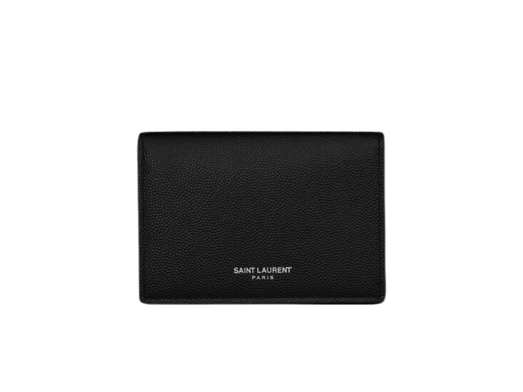Saint Laurent Saint Laurent Paris Business Card Holder With Flap In Calfskin Leather With Silver Hardware Black