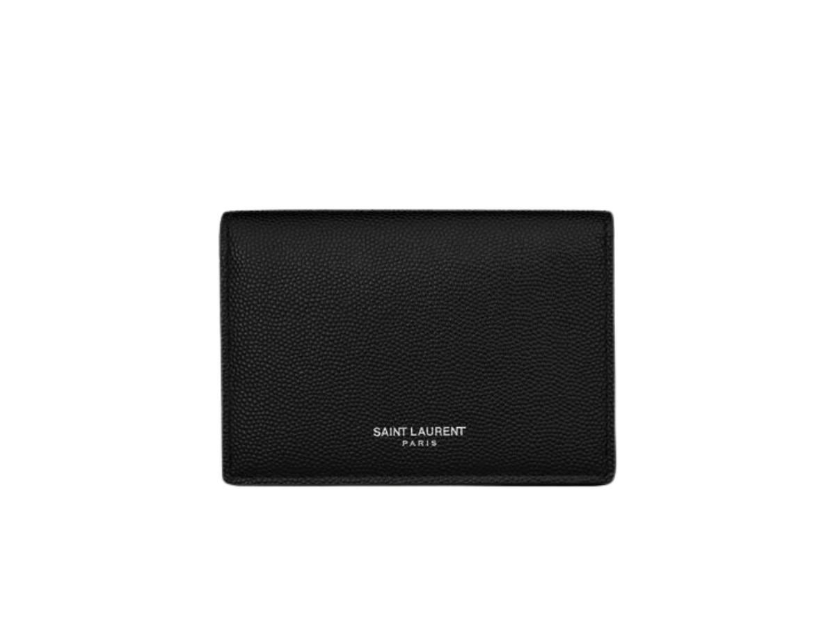 Saint Laurent Saint Laurent Paris Business Card Holder With Flap In Calfskin Leather With Silver Hardware Black