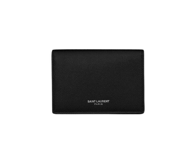 Saint Laurent Saint Laurent Paris Business Card Holder With Flap In Calfskin Leather With Silver Hardware Black - view 1